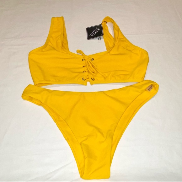 Zaful Other - Zaful Lace Up Yellow Bikini Set Large